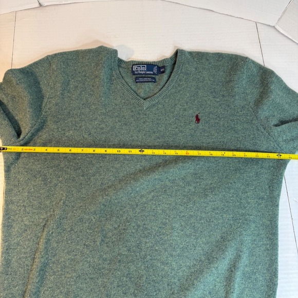 Ralph Lauren Men's 2XL Sweater Preppy V-neck Lambs Wool Pony green‎ Jumper EUC - Picture 6 of 13